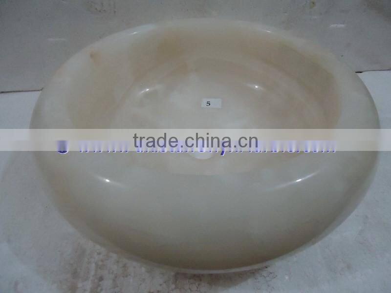 Long Life PURE WHITE ONYX ROUND TYRE SHAPED SINKS AND BASINS
