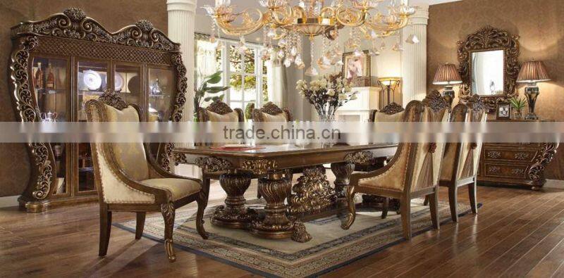 Pure American Classic Luxury Full Solid Wood Cream Color Palace Carving Dining Room Furniture Set(MOQ=1 SET)