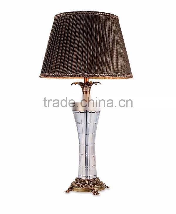 Brown lampshade clear K9 crystal table lamp with plated metal lampstand