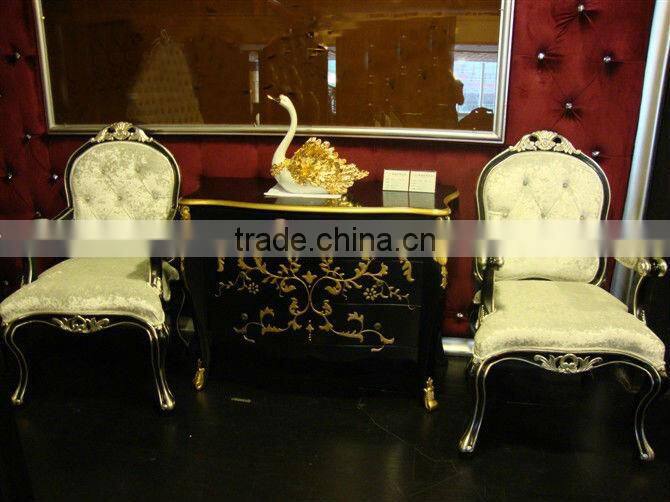 Antique European wooden dining room armchair in white color