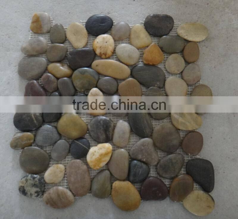 mixed color pebble polished meshed flat tile