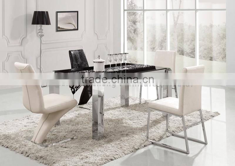 simple marble top dining table with 4 stainless steel legs