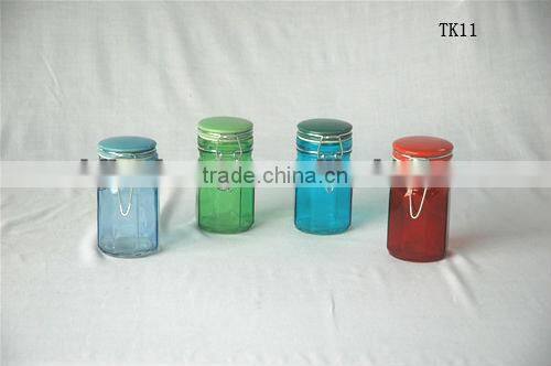 2016 hot selling mini colored glass jar for spices with clip lid