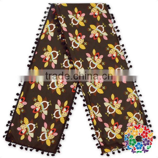 cute design soft christmas deer print pom pom tassel scarf for kids