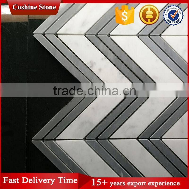 Popular Chevron shaped mixed color marble stone polished mosaic tiles