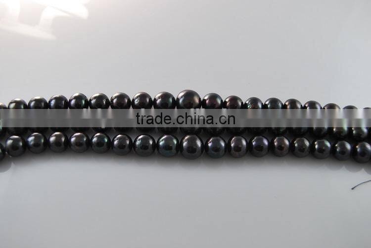 9-10mm black round freshwater pearl strand