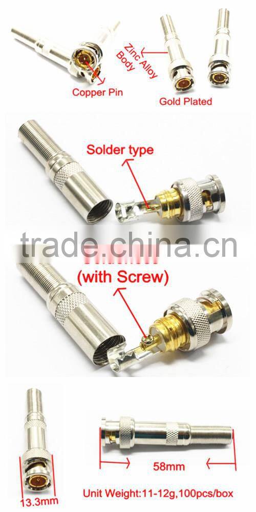 cctv system bnc male straight solder connector