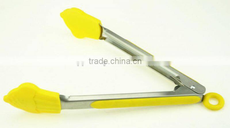 14062 New shape Kitchen and Barbecue Grill Tongs Silicone BBQ Cooking Stainless Steel Locking Food Tong Salad Tongs
