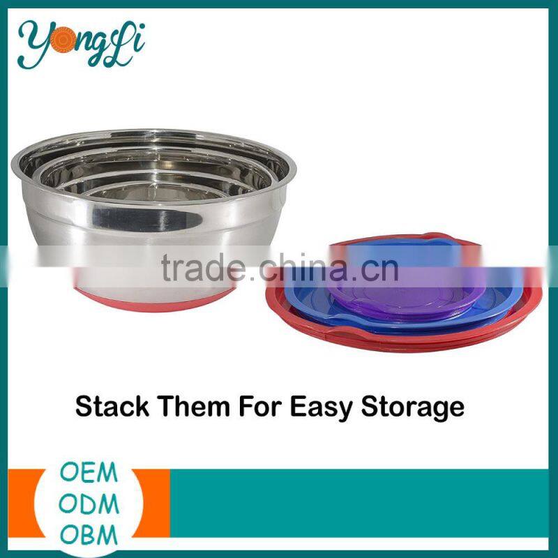 Personalized Kitchen Helper Silicone Bottom Stainless Steel Mixing Bowl Set