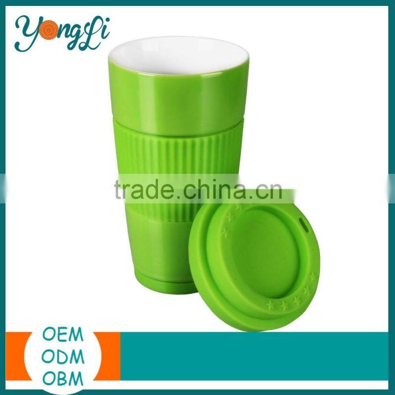 BPA-free Ceramic Travel Cup with Lid Silicone Ceramic Coffee Mug