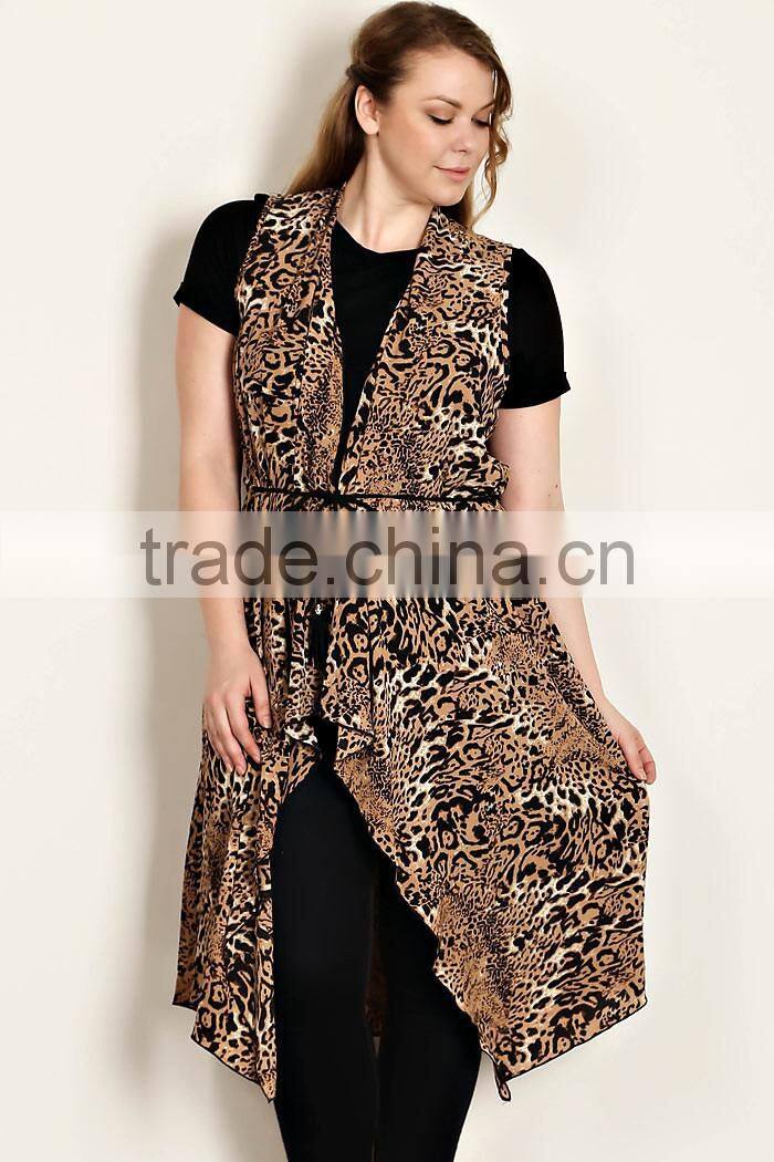 Korea Womans Apparel Manufacturers Cheap 100% Polyester Leopard Print Longline Vest High Waist High Fashion Womens Clothing