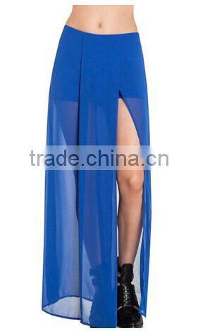 women's transparent side slit long chiffon sheer maxi skirt