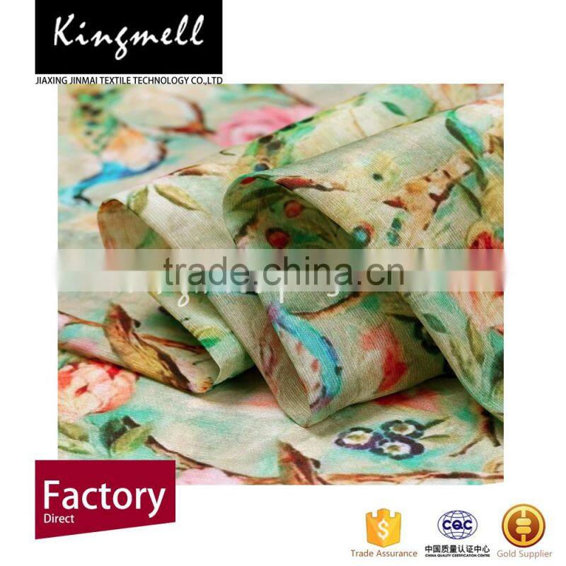 Custom digital printed silk linen blend fabric for garment/dress