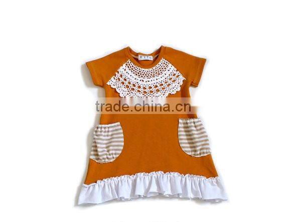 Pictures of Fall Boutique Girl Clothing Ruffle Raglan Lace Baby Dress HSD2596