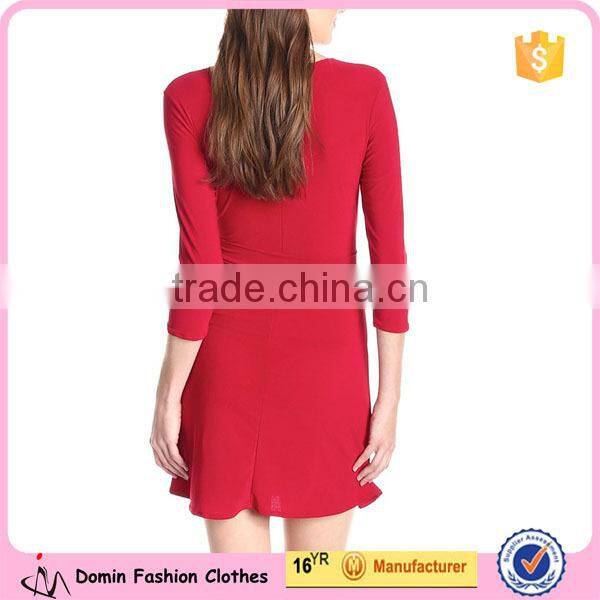 New Style Faux-Wrap Tie Waist A Line Ladies Dress