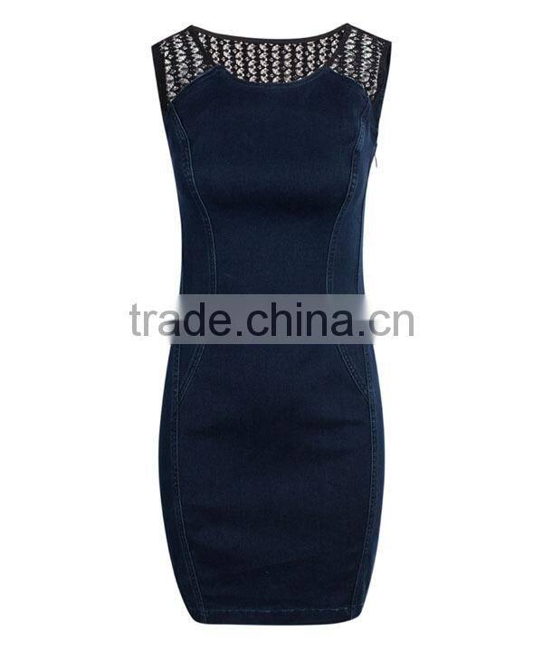 Alibaba express clothing manufacturing ladies' slim fit sleeveless hollow denim adult fairy dresses
