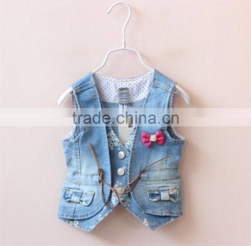 New arrival 2016 Super and lovely pink bowknot printing denim vest