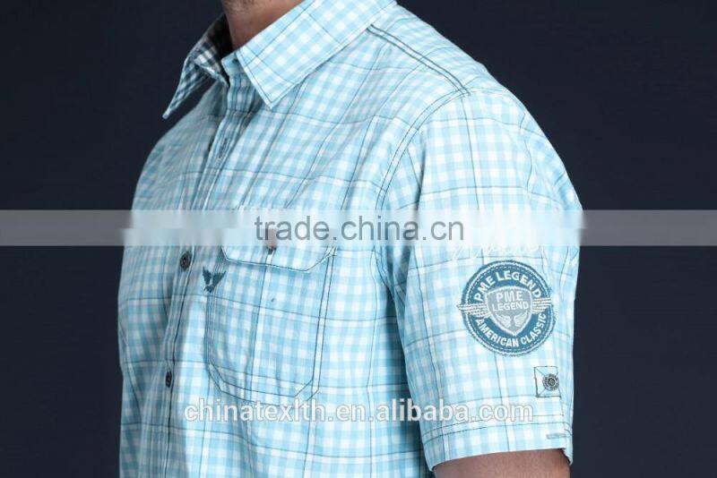 Fashion Short Sleeve Casual Design High Quality 100%Cotton Check Men Shirt