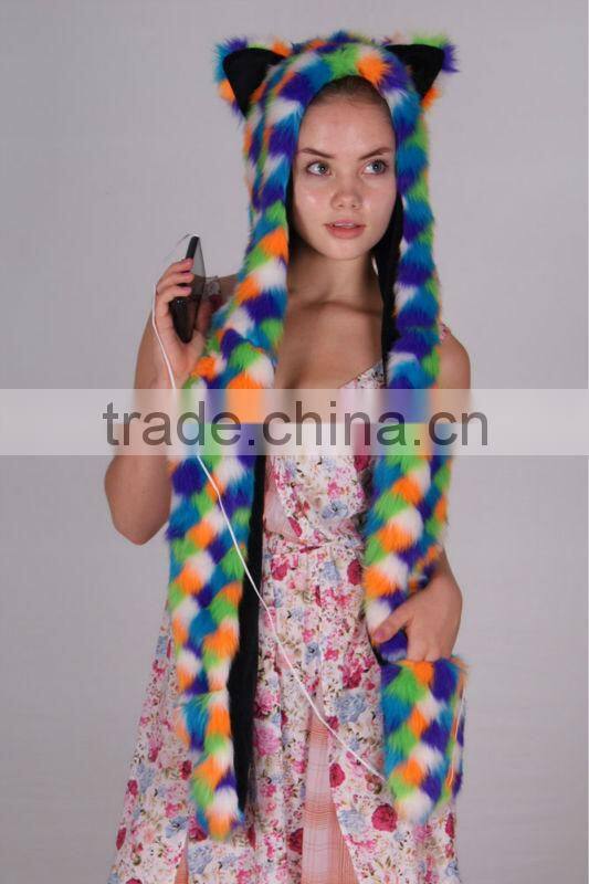 Faux Fur Music Animal Hat With Headphone Device(Suitable For IPod,MP3,Mobile phone)