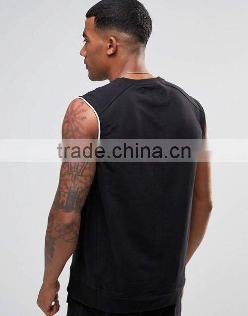 2016 Summer 100% cotton french terry zip cuffs sleeveless men sweatshirt wholesale custom