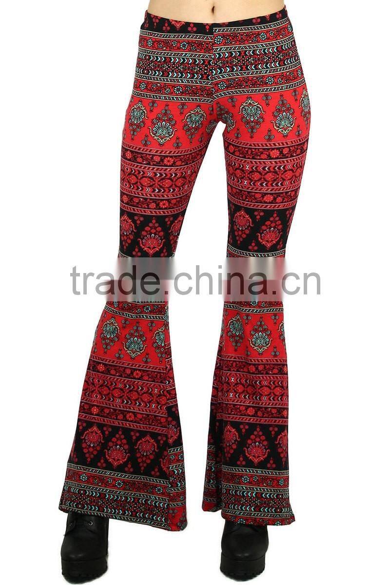 MGOO New Arrival Custom Print Velvet Leggings Flare Leg Opening Vintage High Waist Polyester Spandex Pants