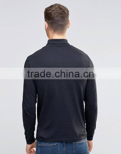 Long Sleeve T-Shirt with Roll Neck Soft 100% Cotton Black Plain Regular Fit T Shirt Men's Clothing Manufactures Overseas