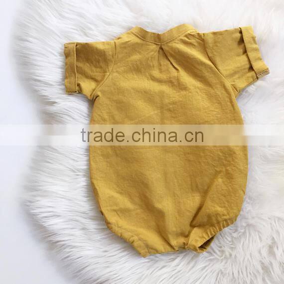 Solid Color Linen Newborn Baby Summer Clothes Wholesale Boutique Fashion Short Sleeve Romper