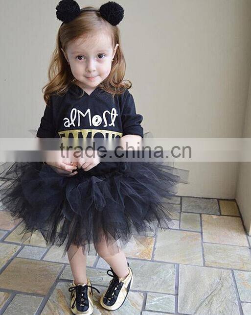 Summer One-piece Girl Child Dress Short Sleeve Lace Black Tutu Dress For Girl 2-7T