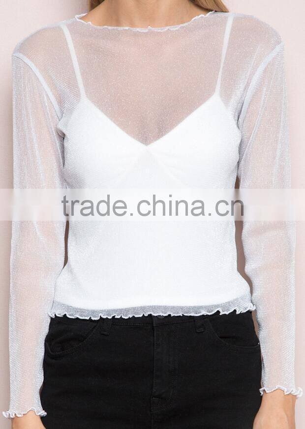 Runwaylover 111 2017 Ladies Sexy Long Sleeve Transparent Blouse
