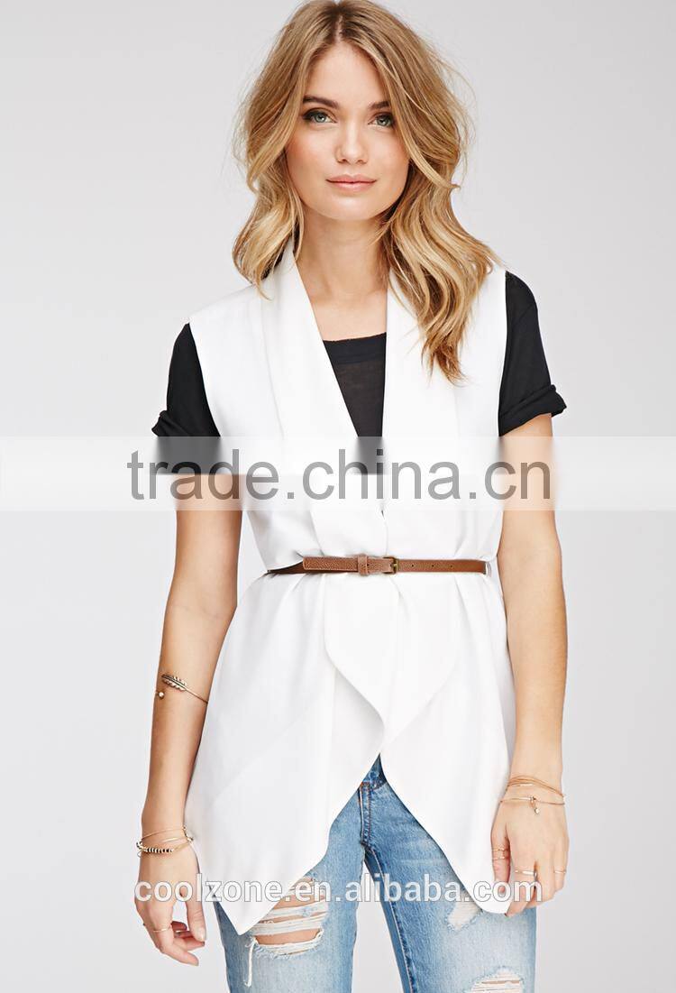 Fully lined sleeveless longline women vest lightweight vest 2015