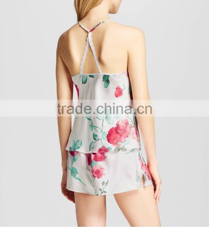 Fashion girls custom 2017 Sexy ladies fancy Pajamas Set Elegant printed pyjamas set