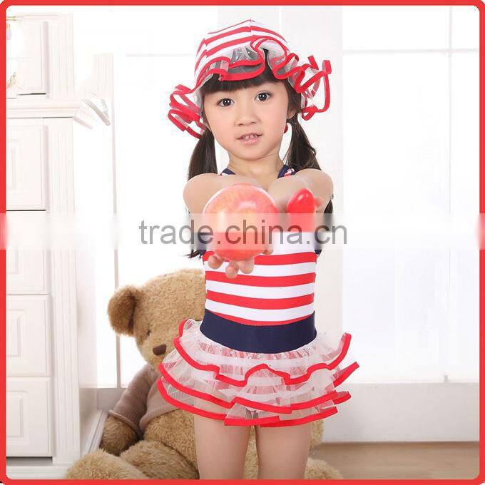 Summer Girls Fashion Beachwear Striped Nylon And PU One-piece Swimwear With Falbala Girls New Arrival Swimwear SR40416-11