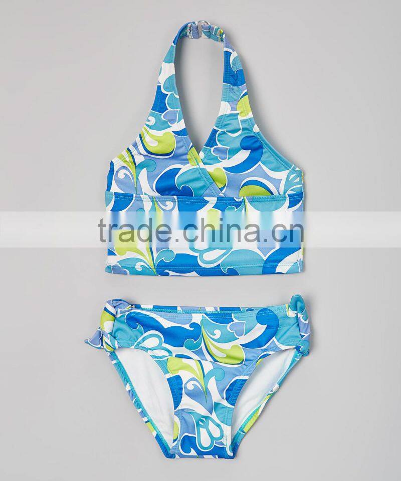 New Design Girl Swimsuit Blue And Green Wild Water Tankini Girl Beachwear Kids Clothing G-NP-TR905-385