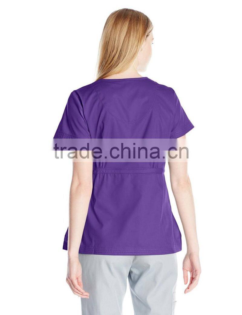 Women's Easy-Fit Mock-Wrap Scrub Shirt/Blouse Top with Adjustable Side Tie