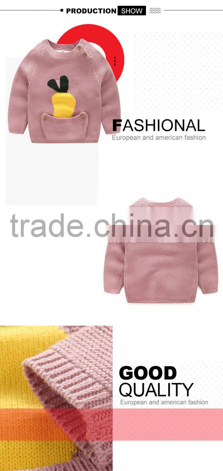 children pullover pocket cute pattern turtleneck wool sweater for kids with low prices