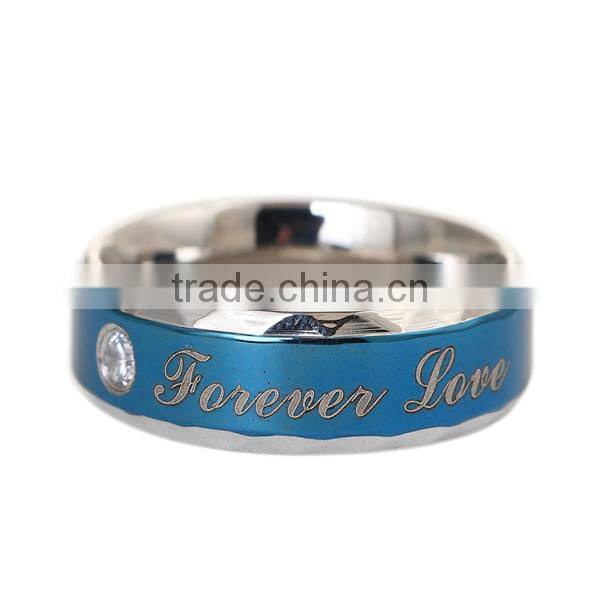 Gift Silver Tone Blue Message Clear Rhinestone Titanium Steel Unadjustable Rings