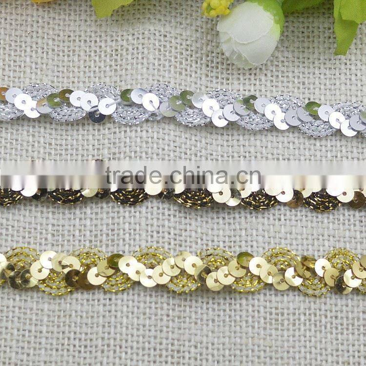 Sewing Crafts DIY Garment 1.5cm Width Gold Silver Sequin Banding Lace ribbon