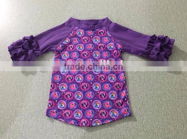 Easter Purple printed cartoon T-shirt and raglan sleeve litter girls clothes remark Spring kids cotton top