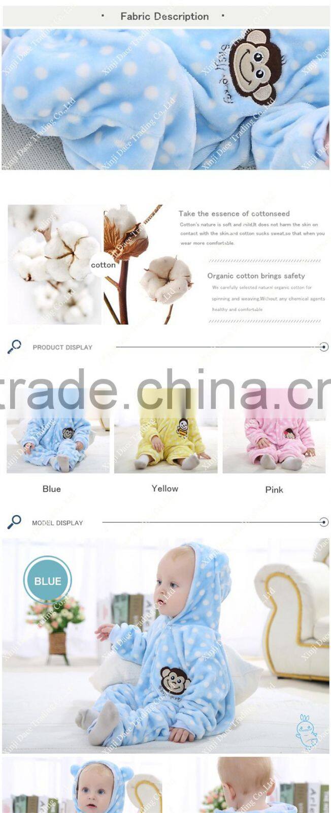 Kids cartoon thick coral velvet embroidery Romper climb clothes baby romper