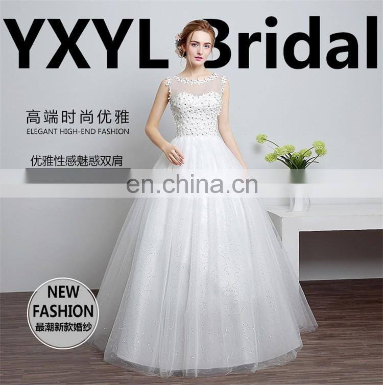 HS1607 Vintage Applique Sleeveless Customized Plus Latest Bridal Wedding Gown Design