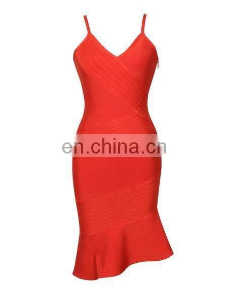 Amigo 2017 new style orange midi sexy mermaid bandage dress fish strap elegant evening dresses for women party wear