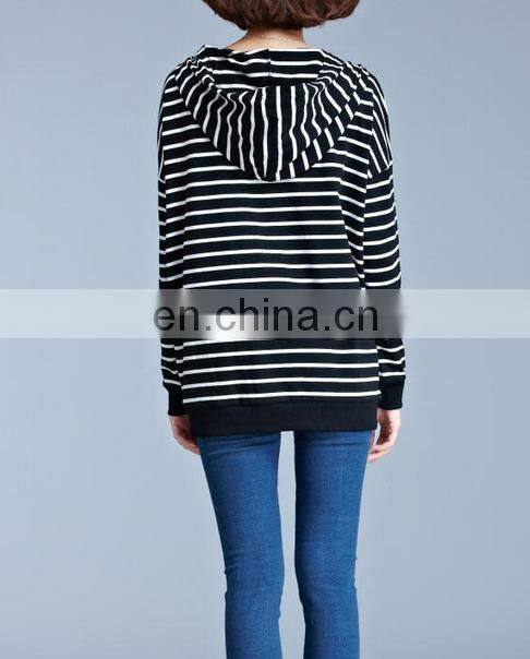 Alibaba Manufacturer Womens Ladies Hoodie Sweatshirt Hooded Tops Zip stripe Casual T-shirt