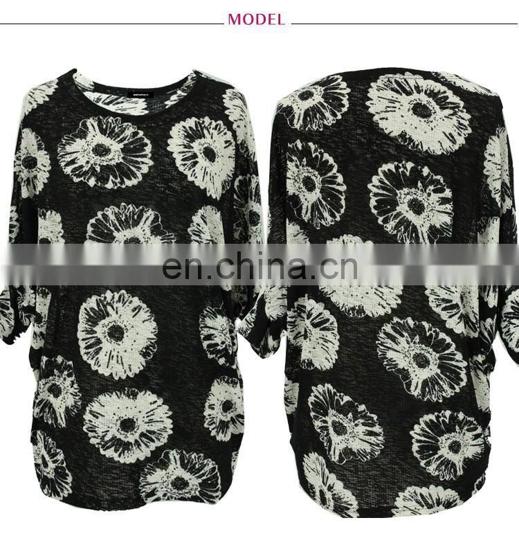 OEM Floral Print Clothing Mesh Causal Plus Size Women T-Shirt