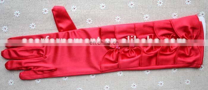 2014 Fashion Elegant Five Bows Full Finger Evening satin wedding Hand Gloves,Wholesale Pearl Beaded Bridal Gloves