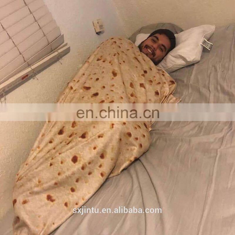 Mexican Tortilla Super Soft 260gsm Flannel Burritos Taco Blanket Burritos Round Wrap Blanket