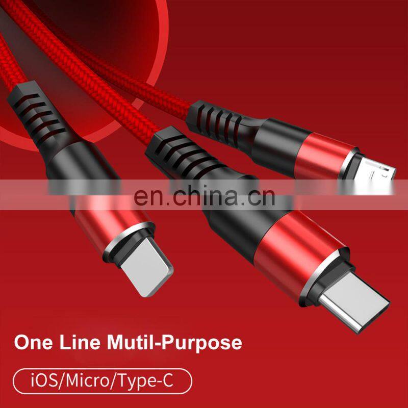 Multi 3 in1 USB Charging Cable Nylon Braided USB Cables Fast Multiple Charging cords