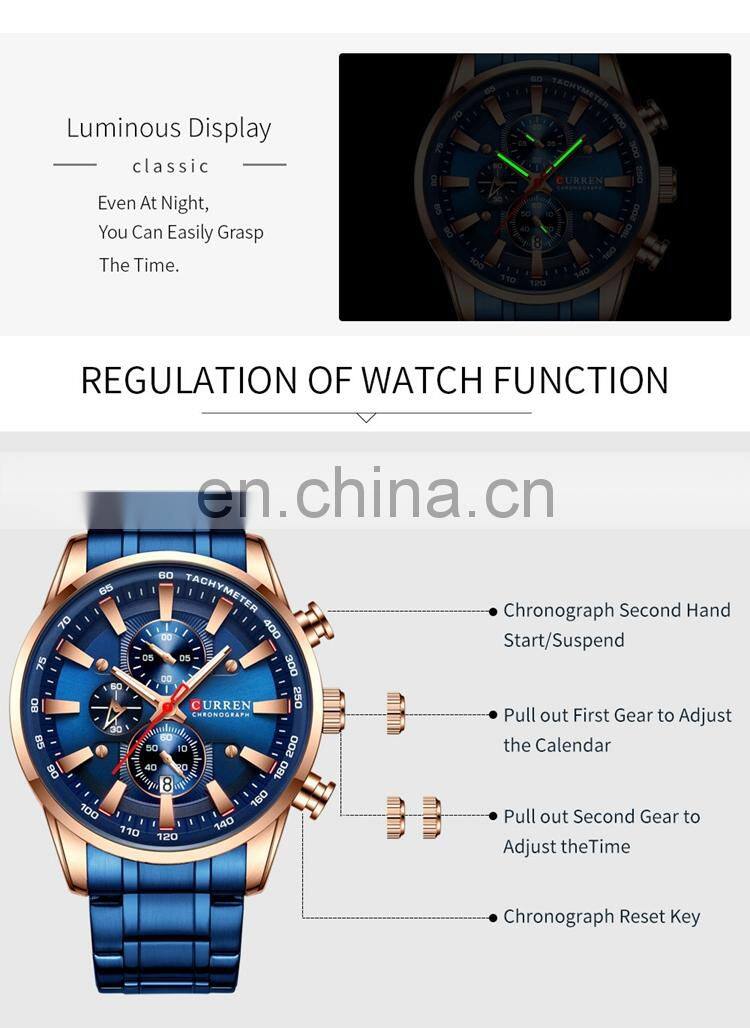 CURREN 8351 Mens Watch Big Dial Waterproof Japan Quartz Stainless Steel Calendar Men's Quality Wrist Watches