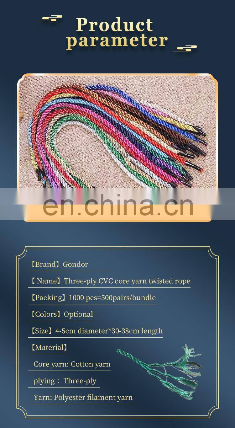 Factory Directly Wholesale colored round premium 3-strand Twisted packing rope with buckle clip for gift boxes paper bag