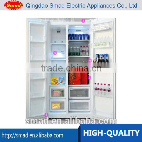 610L side by side three door refrigerator with combination of fan cooling and defrost cooling