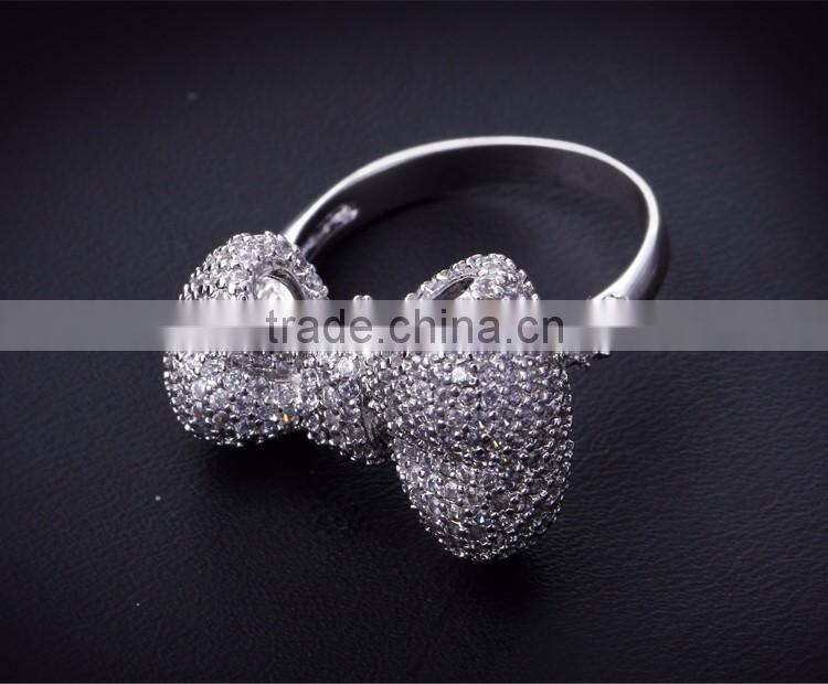 Top Quality Jewelry Dongguan Factory CZ Jewelry Bow Tie Shape Fine Set Women Ring